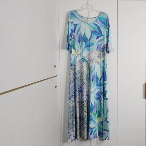 Soft Surroundings Stella Dress Size L Painterly Blue Half Sleeve Maxi